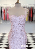 June | Mermaid Spaghetti Straps Light Pink Sequin Long Prom Dress - Light Pink - PROMDRESS Club