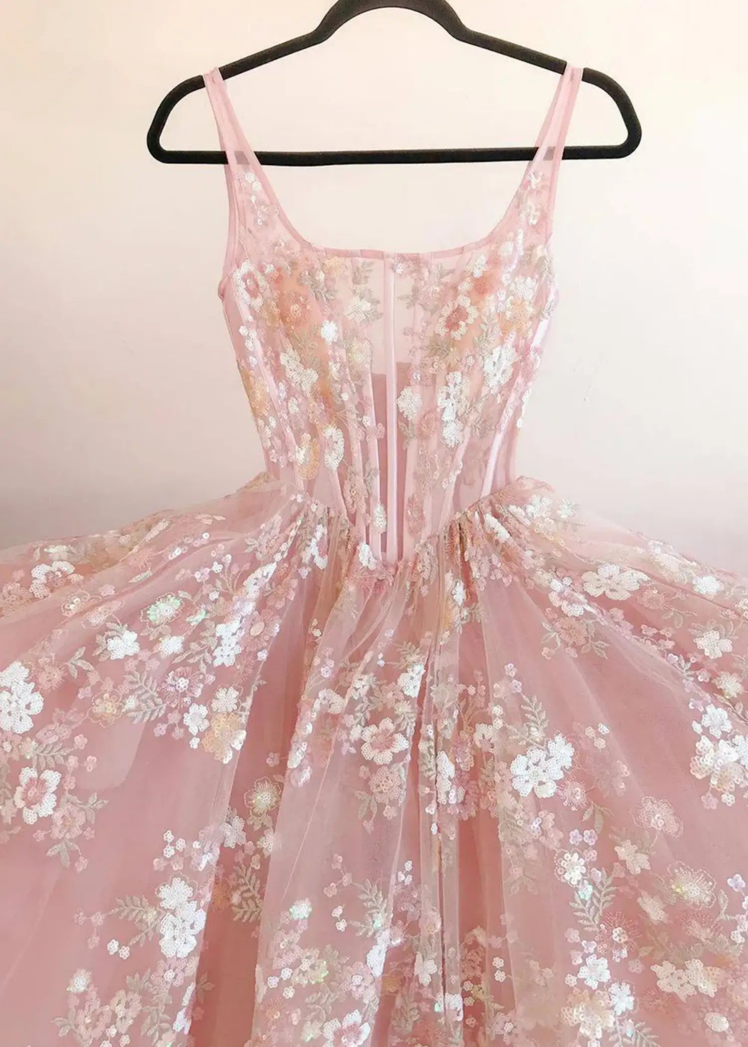 Kate |A Line Retro Embroidery Square Neck Corset Blush Long Plus Size Prom Dress with 3D Flower - Blush - US0 - PromDressClub