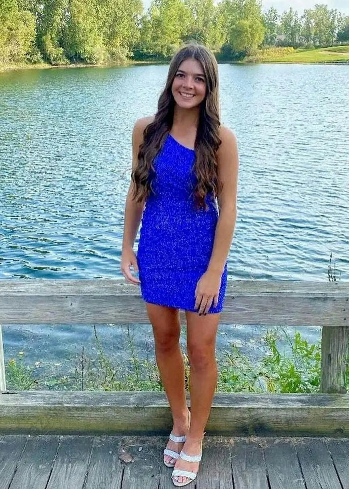 Kate |Sheath One Shoulder Short Fuchsia Homecoming Dress - Fuchsia - PromDressClub