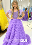 katherine | Beaded Ruffle Light Purple Pageant Dresses for Girls - Light Purple - PromDressClub