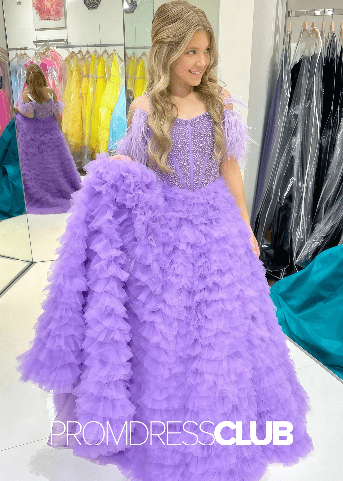 katherine | Beaded Ruffle Light Purple Pageant Dresses for Girls - Light Purple - PromDressClub