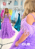 katherine | Beaded Ruffle Light Purple Pageant Dresses for Girls - Light Purple - PromDressClub