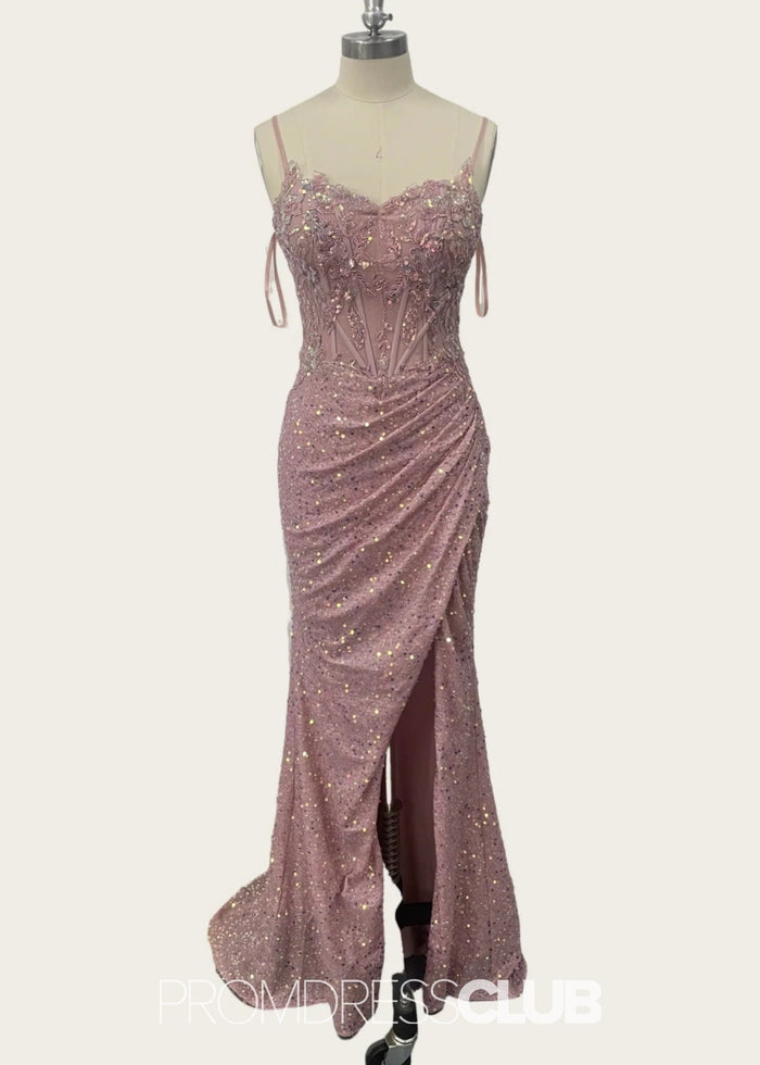 Katherine | Mermaid Appliques Blue Sequin Long Prom Dress - Price #price_variant_lowest# - Blush - PromDressClub