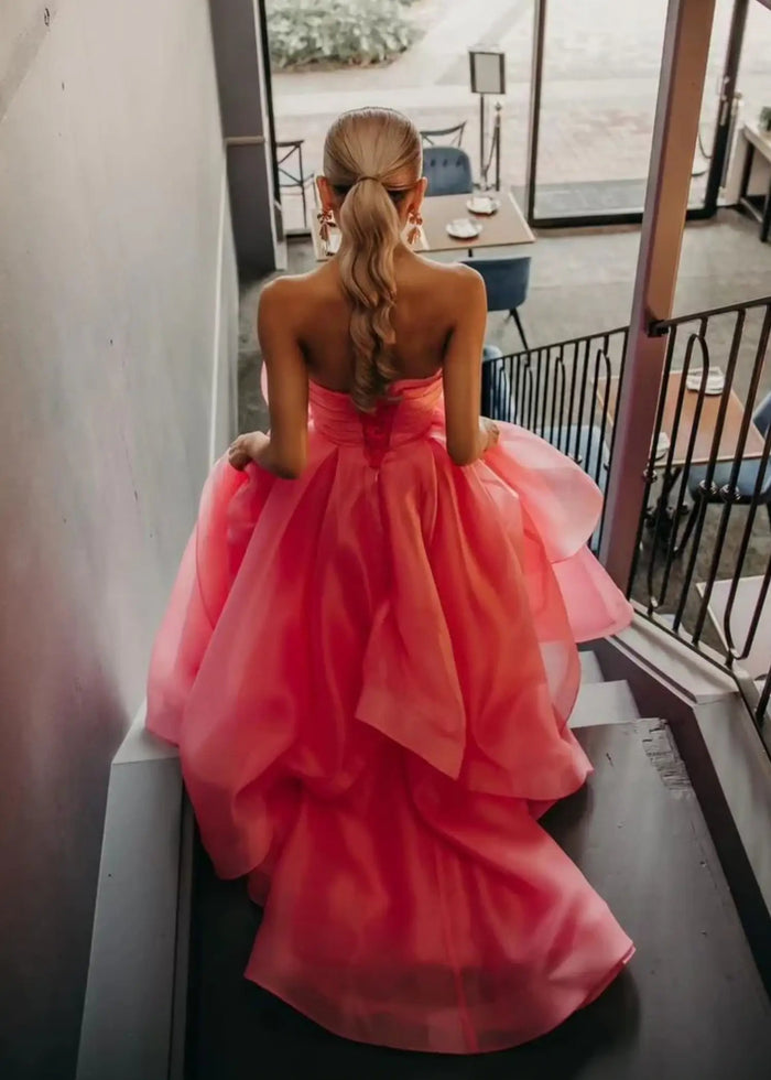 Katie | A Line Strapless Hot Pink Corset for Tulle Prom Dress - Peach - PromDressClub