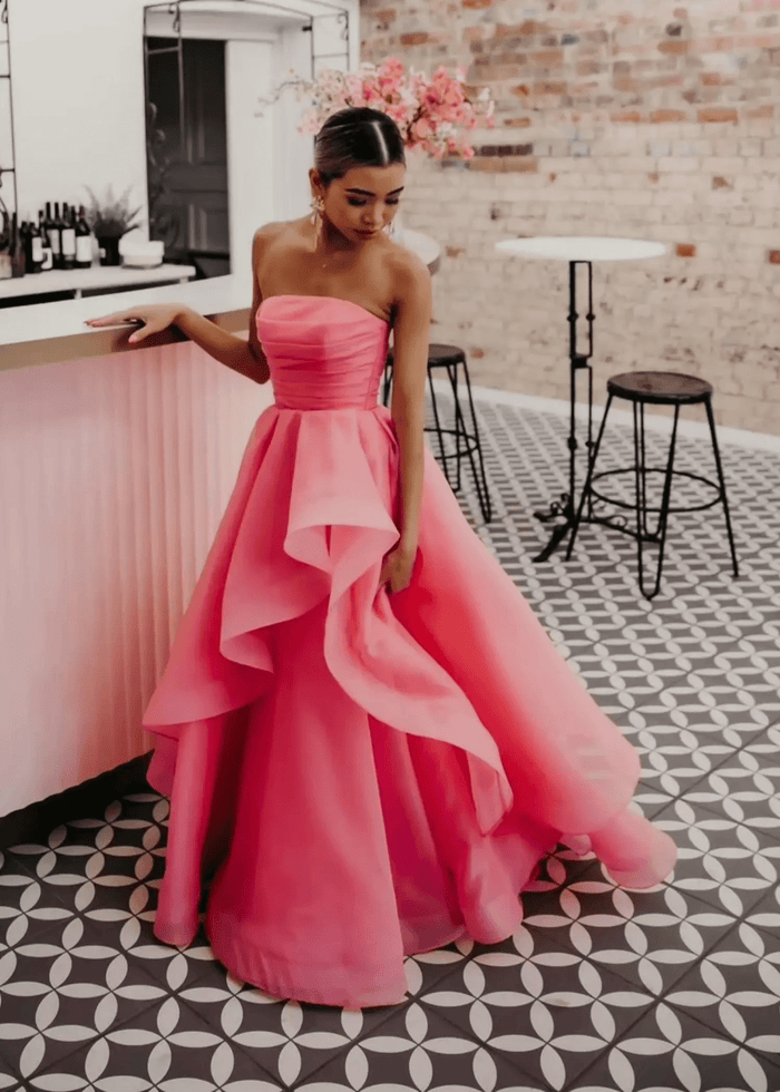Katie | A Line Strapless Hot Pink Corset for Tulle Prom Dress - Peach - PromDressClub