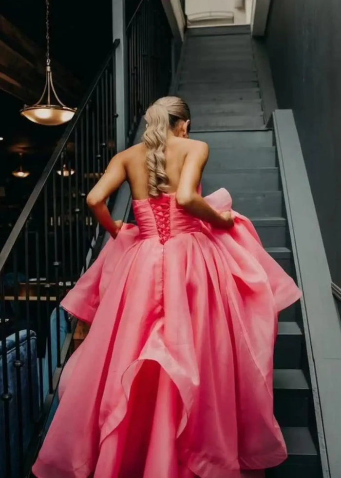 Katie | A Line Strapless Hot Pink Corset for Tulle Prom Dress - Peach - PromDressClub