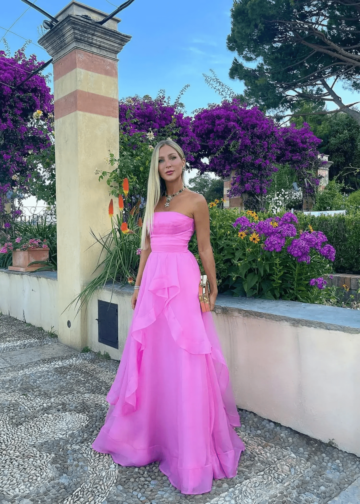 Katie |A Line Corset Dress Lace - up Back Light Pink Strapless Organza Long Prom Dress - Fuchsia - US0 - PromDressClub