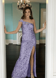 Kay | Mermaid One Shoulder Purple Sequin Long Prom Dress with Slit - Purple - PROMDRESS Club