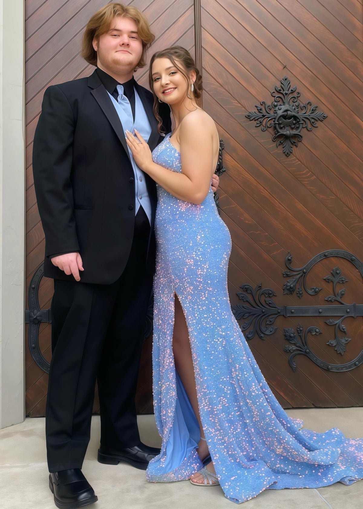 Kelly | Mermaid One Shoulder Light Blue Sequin Long Prom Dress with Slit - Light Blue - PROMDRESS Club