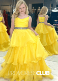 Kelly | Multi - Layers Tulle Yellow Pageant Dresses for Girls - Yellow - PromDressClub