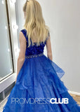 Kristin | Royal Blue Sequin Beaded Long Pageant Dresses for Girls - Royal Blue - PromDressClub