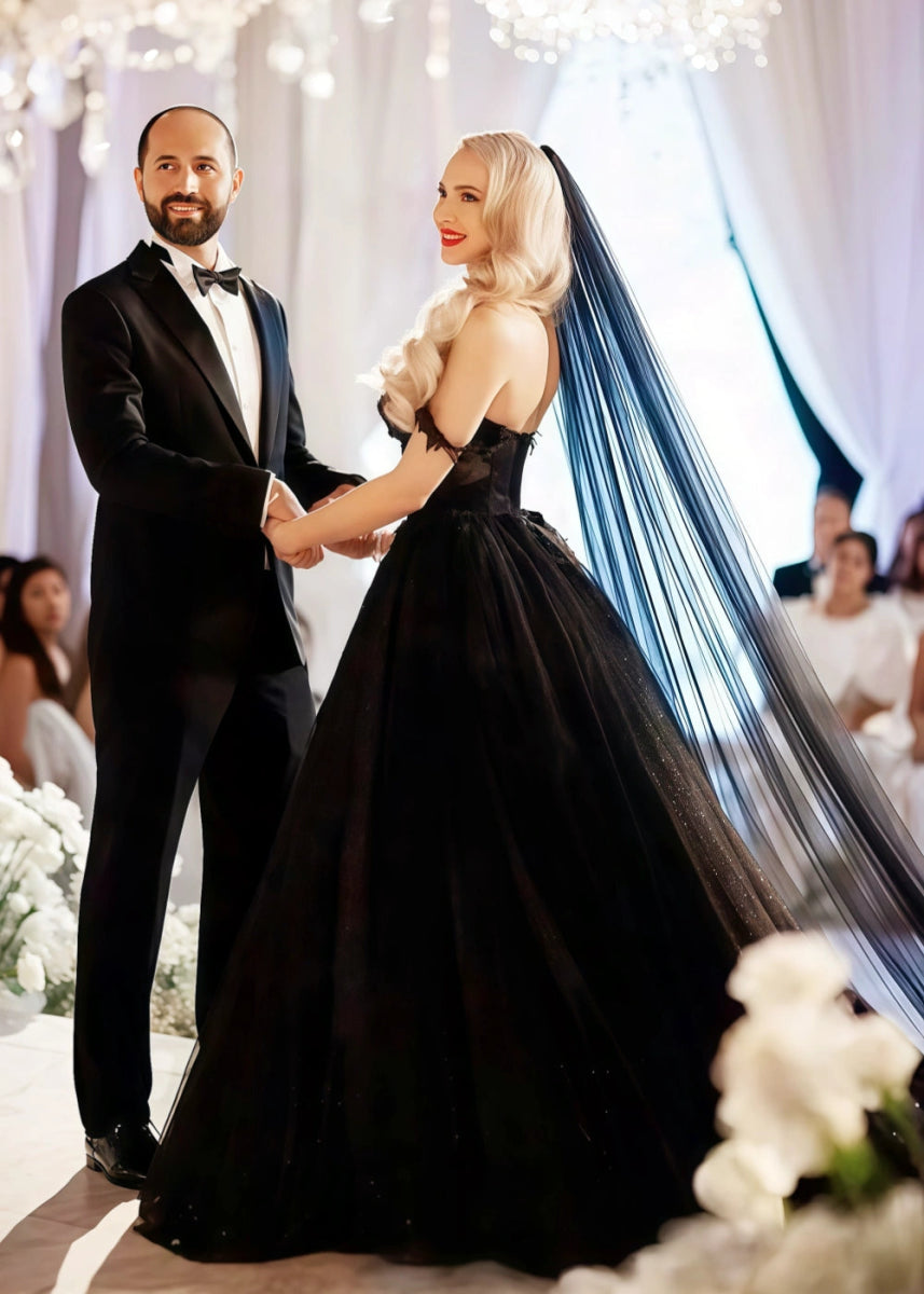 Laila | Elegant Black Wedding Dresses for Classic & Gothic Brides - Black - PromDressClub