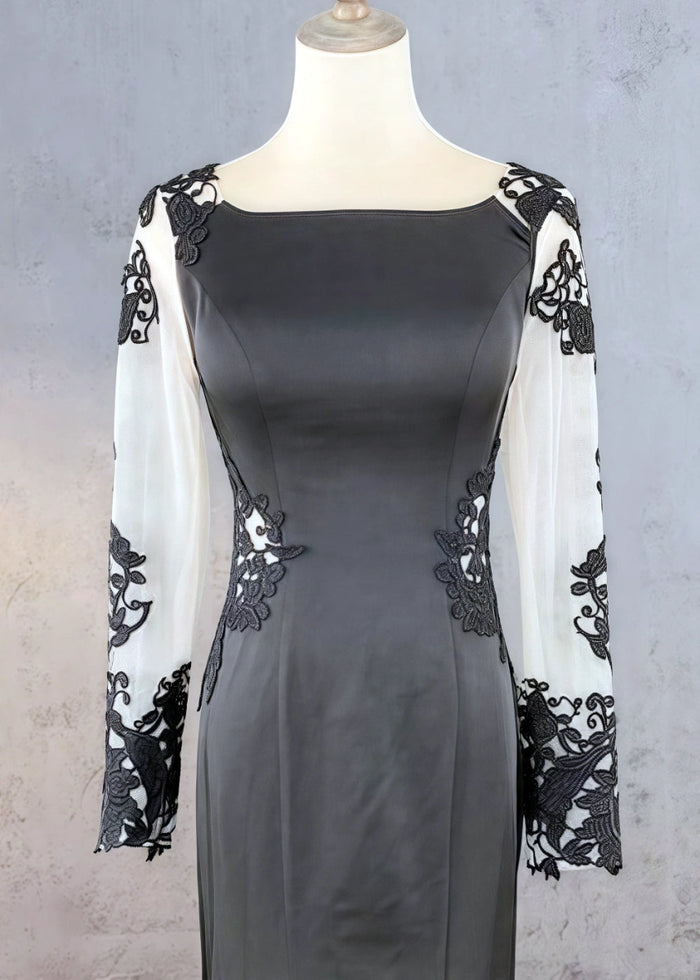 Lauren | Elegant Black Mermaid Lace Wedding Dress with Long Sleeves and Open Back - Black - PromDressClub