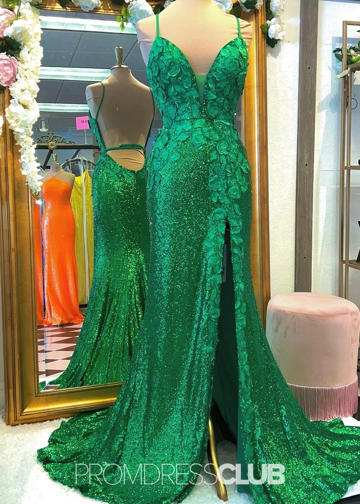 Lauren | Mermaid Light Blue Sequin Long Prom Dress - Emerald Green - PROMDRESS Club