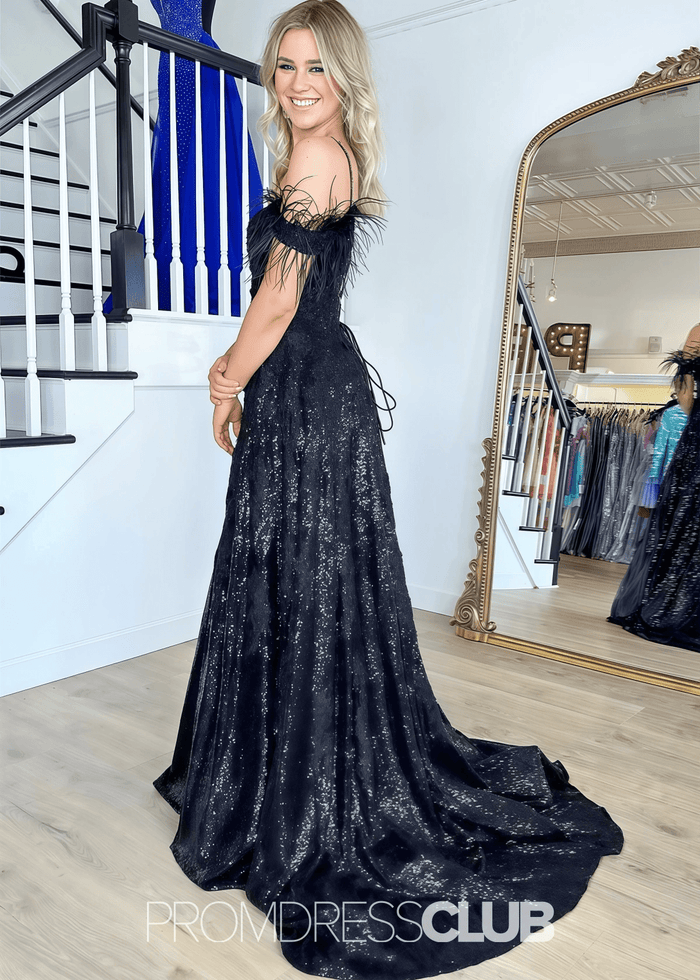 Lee | A Line Sparkly Black Sequin Appliques Long Prom Dress - Price #price_variant_lowest# - Black - PromDressClub