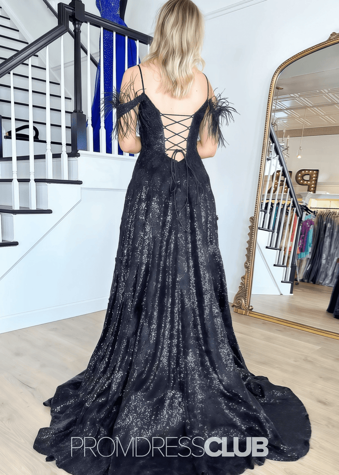 Lee | A Line Sparkly Black Sequin Appliques Long Prom Dress - Price #price_variant_lowest# - Black - PromDressClub