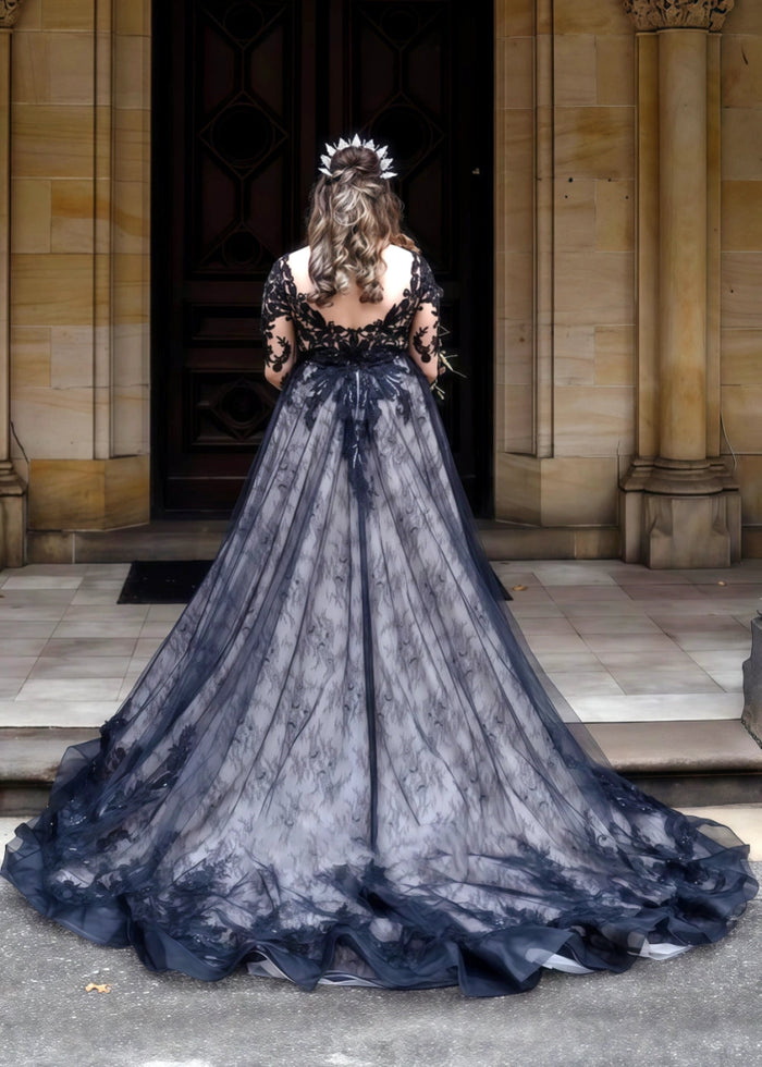 Lena | Sophisticated Black Wedding Dresses with Sleeves for Timeless Brides - Black - PromDressClub