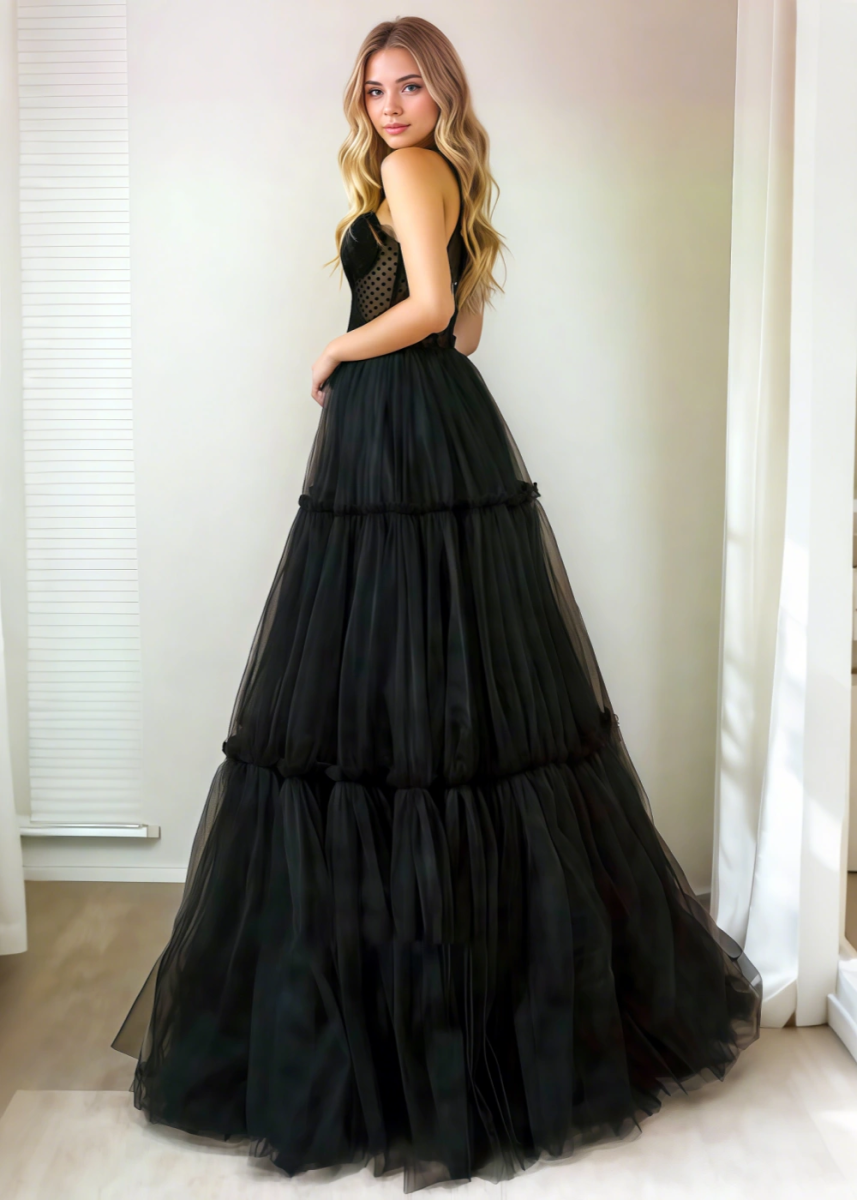 Leslie | Striking Black Gothic Wedding Dress Timeless Bridal Gown - Black - PromDressClub
