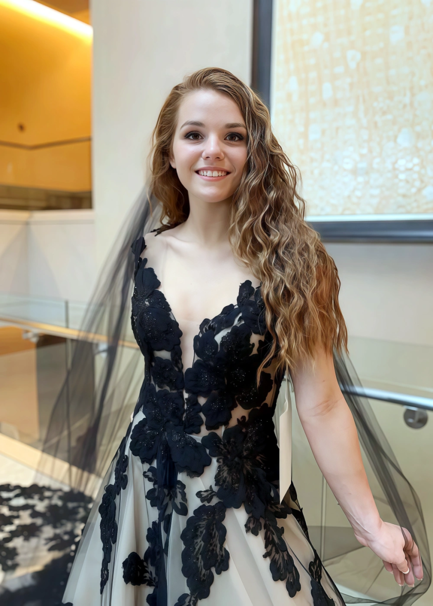 Lila | Elegant Black Lace Wedding Dress with Sheer Veil for Modern Brides - Black - PromDressClub