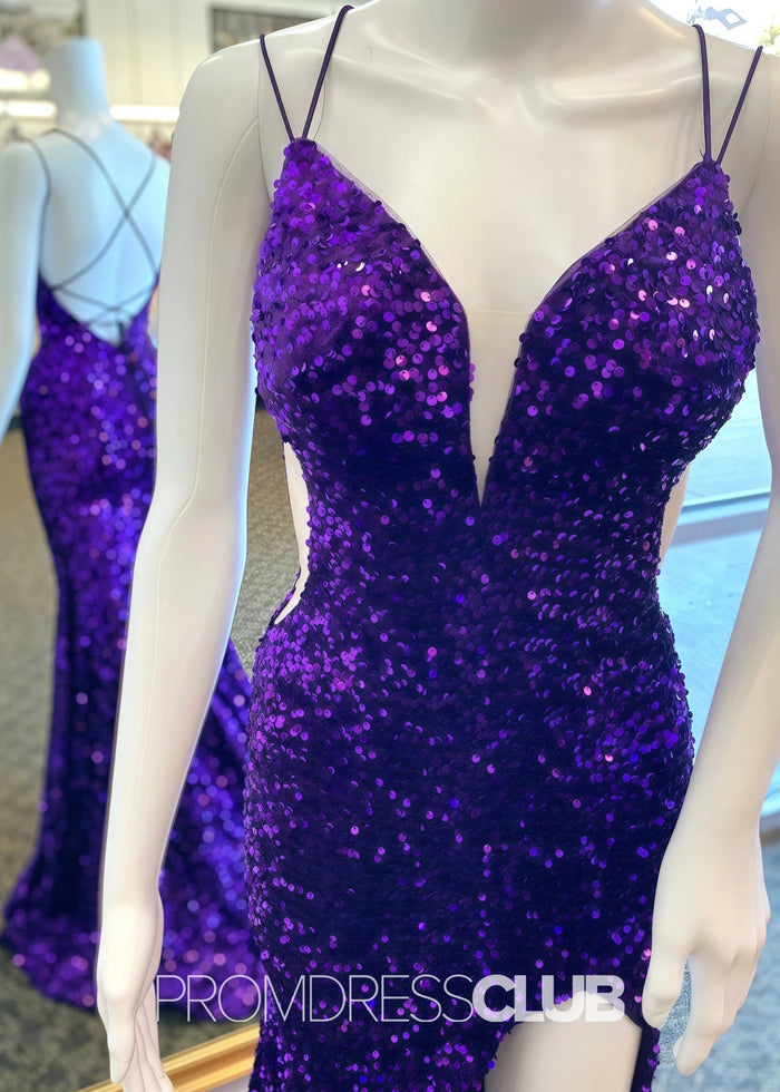 Lilith |Plue Size Royal Blue Long Prom Dresses Near Me With Sequin Strapless V Neck Mermaid Slit - Price #price_variant_lowest# - Purple - PromDressClub