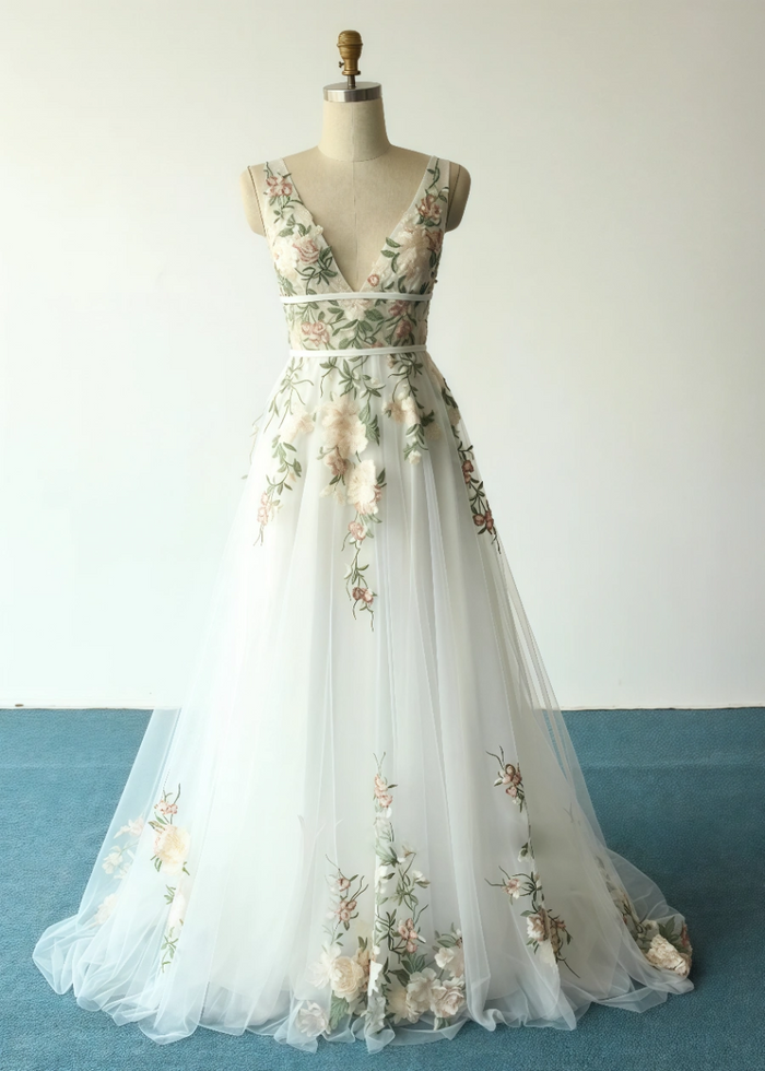 Lily | Discover the Perfect Floral Wedding Dress for Your Dream Big Day - White Floral - PromDressClub