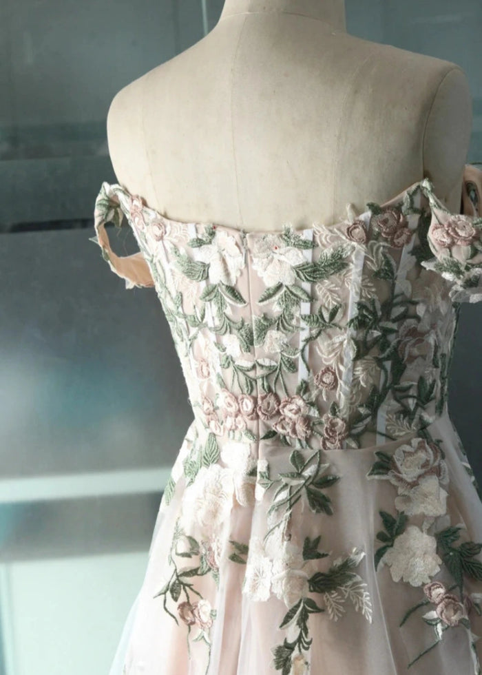 Lindsay | Say "I Do" in Dreamy Floral Embroidery & Corset Wedding Dress Perfection - White Floral - PromDressClub