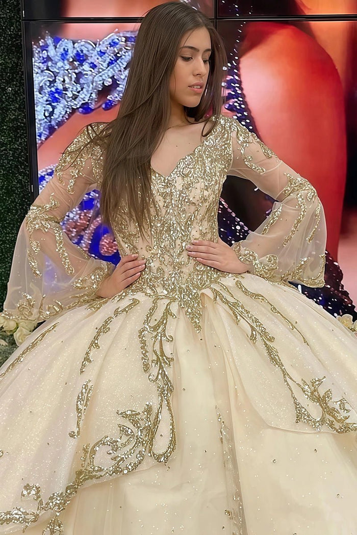 Lisa | Step Into Royalty with Stunning Gold Quince Dresses - Gold - PromDressClub