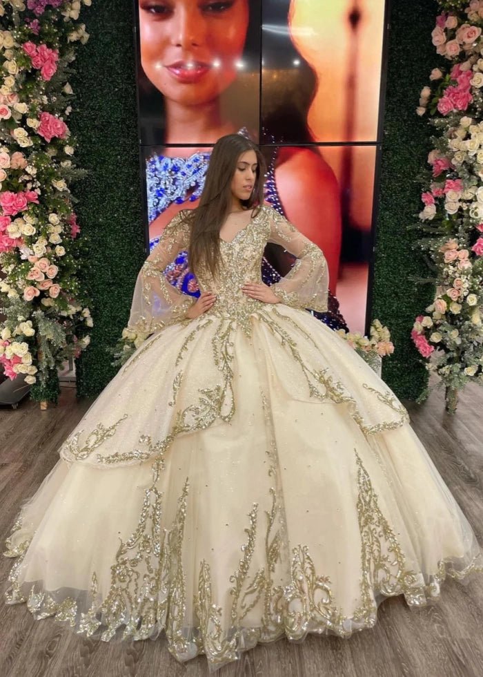 Lisa | Step Into Royalty with Stunning Gold Quince Dresses - Gold - PromDressClub