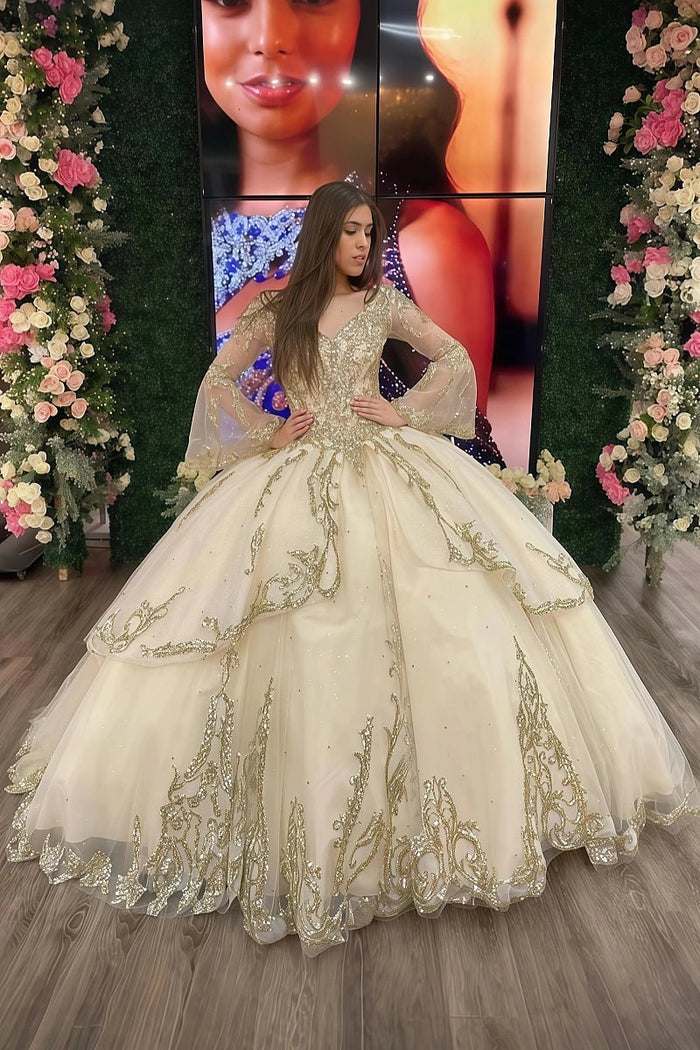 Lisa | Step Into Royalty with Stunning Gold Quince Dresses - Gold - PromDressClub