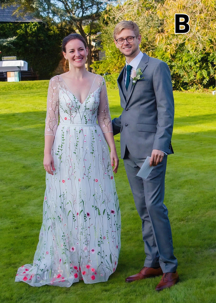 Livia | Discover Timeless Floral Modest Wedding Dresses With Luxe Sleeves Under 1000 - Ivory Floral - PromDressClub