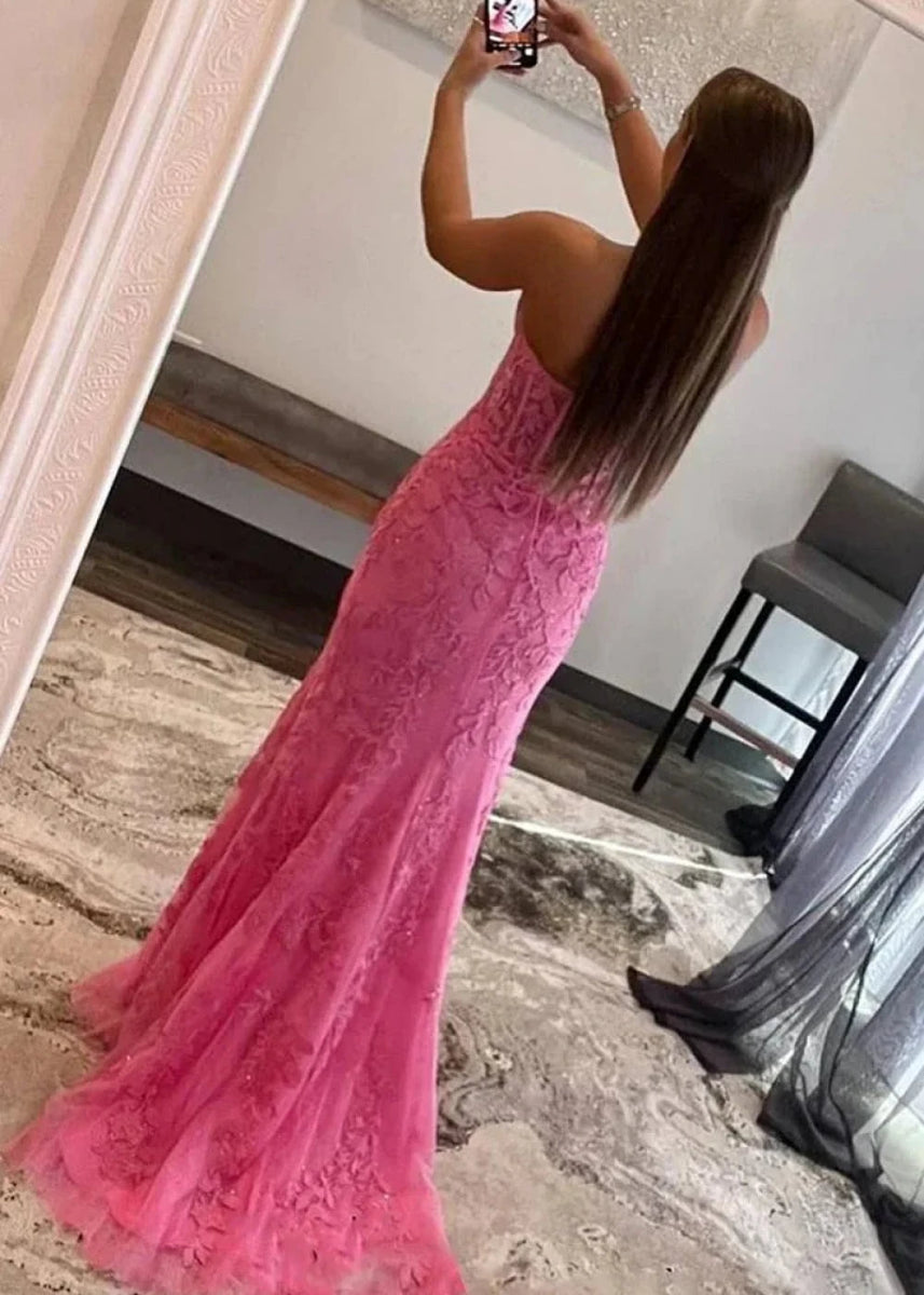 Lorraine Corset Lace Lilac Prom Dress | Mermaid Strapless Sweetheart Neckline Dress with Slit - Lilac - PromDressClub