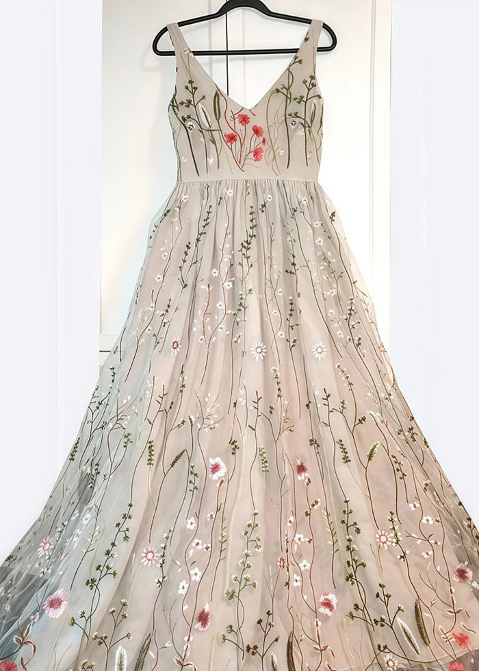 Lorraine | Find Your Dream Floral A - Line Pink Wedding Dress Now - Champagne Floral - PromDressClub