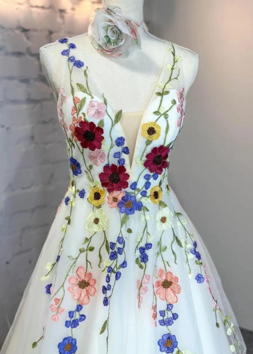 Louisa | Capture Romance: Timeless Flower Wedding Dress for Every Bride - White Floral - PromDressClub