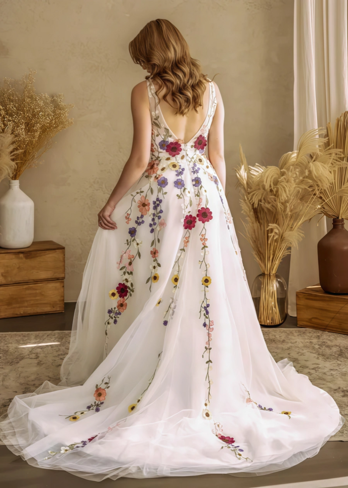 Louisa | Capture Romance: Timeless Flower Wedding Dress for Every Bride - White Floral - PromDressClub