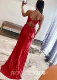 Lynn |Long Red Prom Dresses Near Me With Sequin Plunge V Backless Mermaid Slit - Red - US0 - PromDressClub