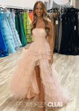 Mabel | A Line Sparkly Tiered Ruffles Light Blue Long Prom Dress - Light Pink - PROMDRESS Club