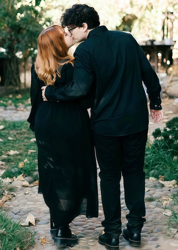 Madeline | A Line Black High Neck Long Sleeve Wedding Dress No Train - Black - PromDressClub