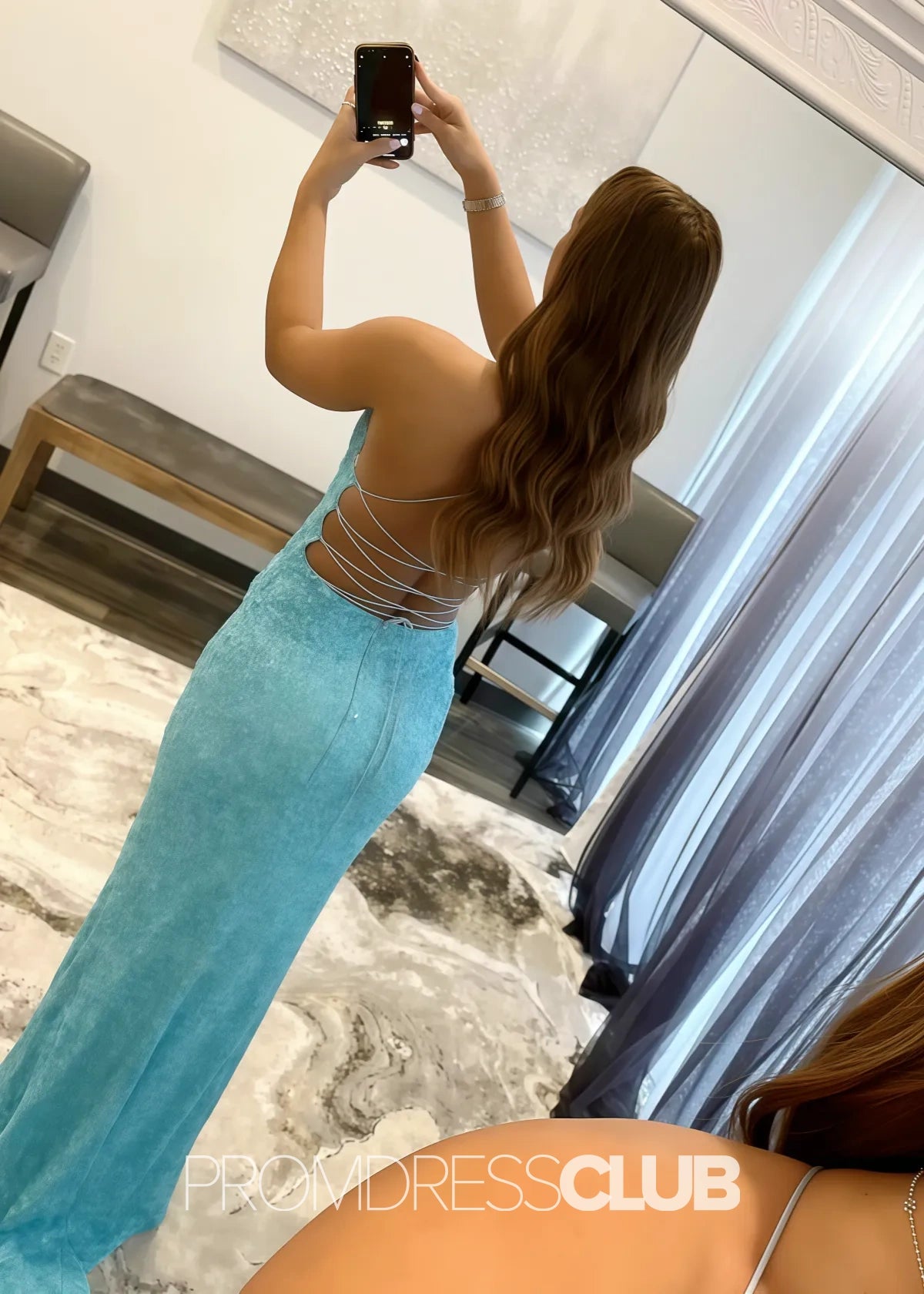 Madge |Long Sky Blue Prom Dresses Near Me With Mermaid V Neck Sequins Slit - Sky Blue - US0 - PromDressClub