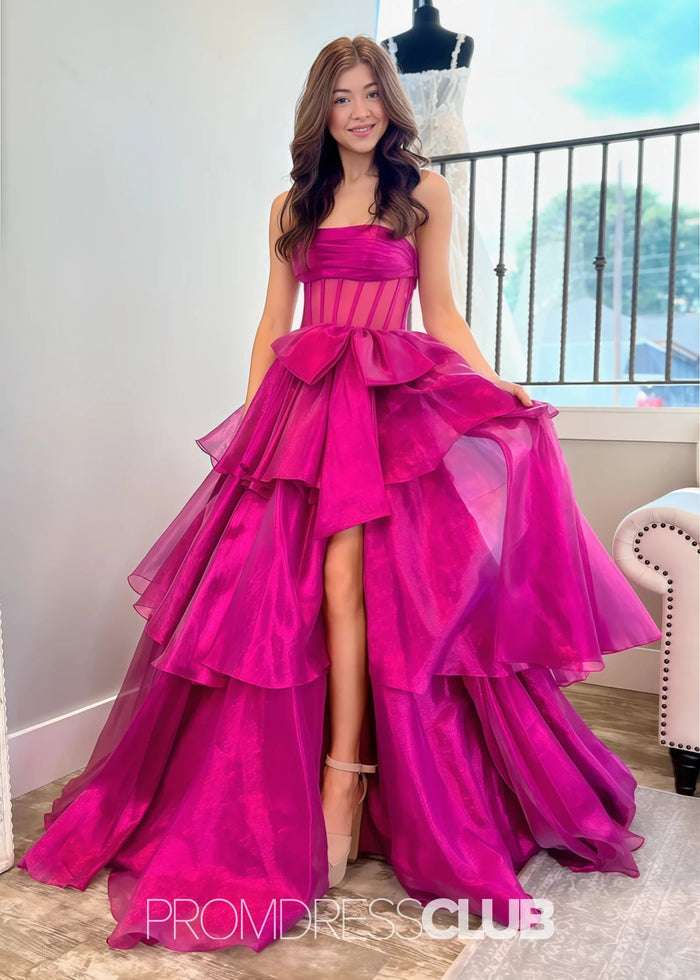 Maggie | A Line Strapless Black Long Prom Dress Near Me - Price #price_variant_lowest# - Hot Pink - PromDressClub