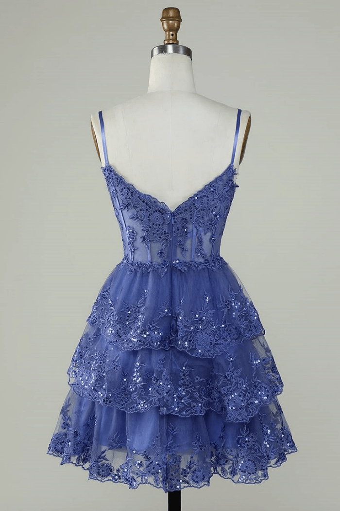 Make an Entrance Lavender Homecoming Dress with Ruffles for a Memorable Night - Navy Blue - PromDressClub