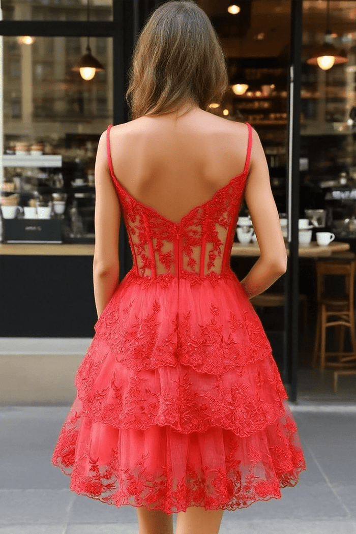 Make an Entrance Lavender Homecoming Dress with Ruffles for a Memorable Night - Red - PromDressClub