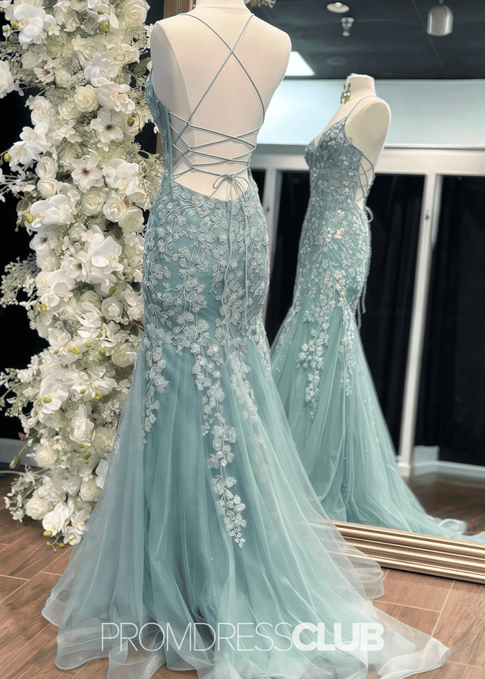Mamie | Mermaid Appliques Lace Sage Green Maxi Formal Dress - Price #price_variant_lowest# - Sage Floral - PromDressClub