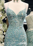 Mamie | Mermaid Appliques Lace Sage Green Maxi Formal Dress - Sage Floral - PROMDRESS Club