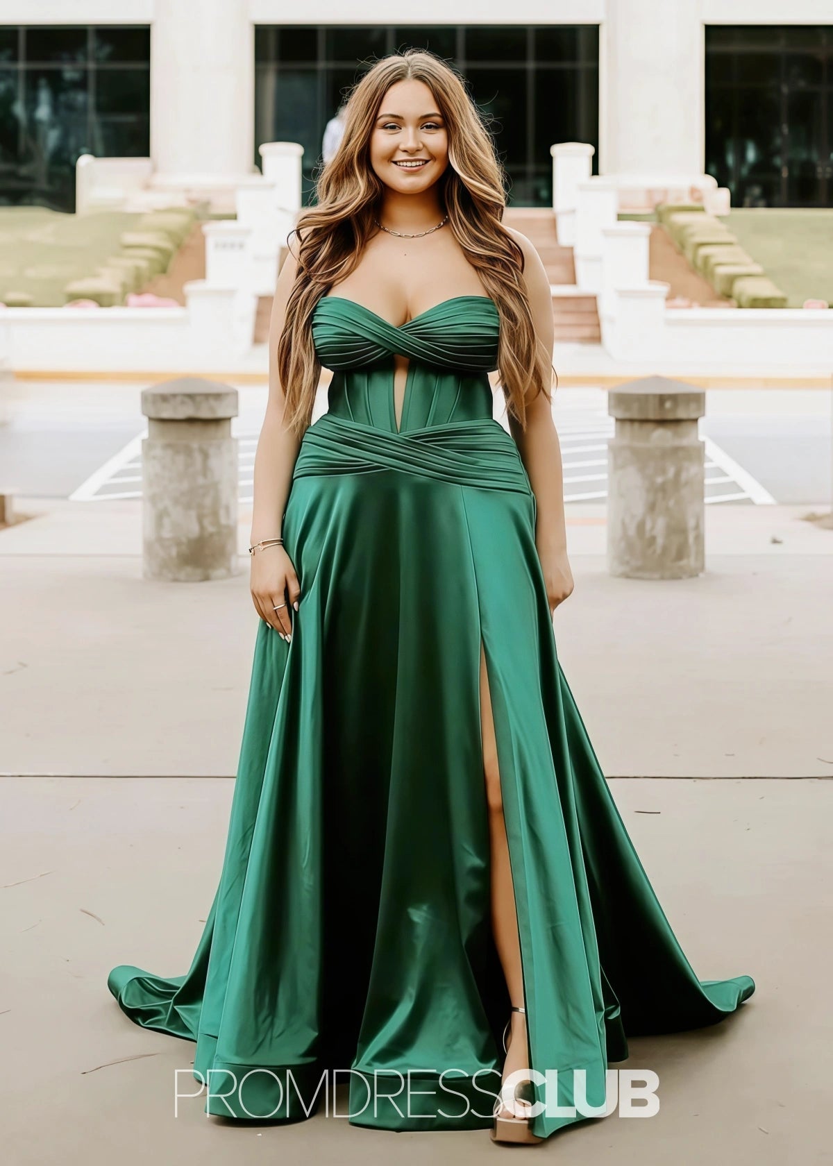 Marian | A Line Dark Red Long Prom Dress Near Me - Emerald Green - PROMDRESS Club