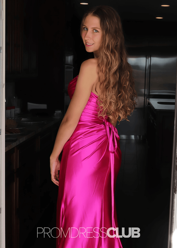 Marina | Mermaid Hot Pink Long Strapless Prom Dress Near Me with Slit - Price #price_variant_lowest# - Hot Pink - PromDressClub