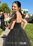 May | A Line Polk Dots Black Tulle Long Prom Dress Near Me - Black - PROMDRESS Club