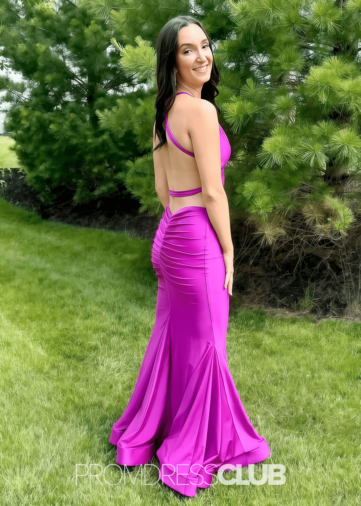 Megan | Mermaid Ruched Aqua Long Prom Dress Near Me - Hot Pink - PROMDRESS Club