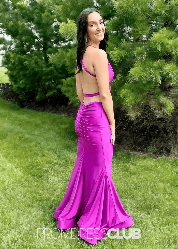 Megan | Mermaid Ruched Aqua Long Prom Dress Near Me - Price #price_variant_lowest# - Hot Pink - PromDressClub