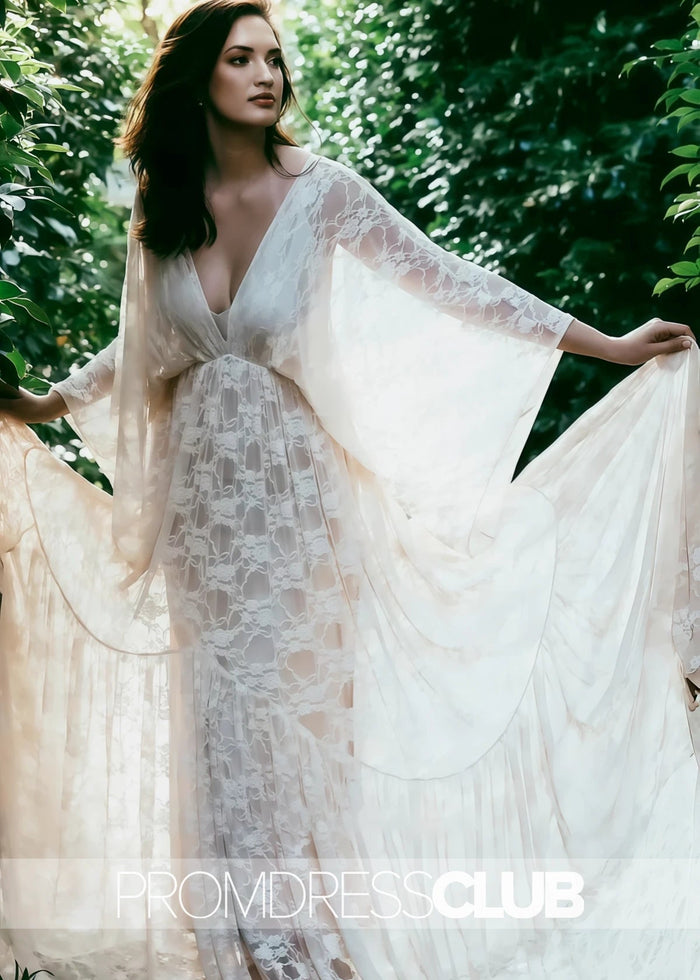 Mirabelle |White Long Wedding Dresses Near Me With A - Line Plunging Neckline Lace Open Back - Price #price_variant_lowest# - White - PromDressClub