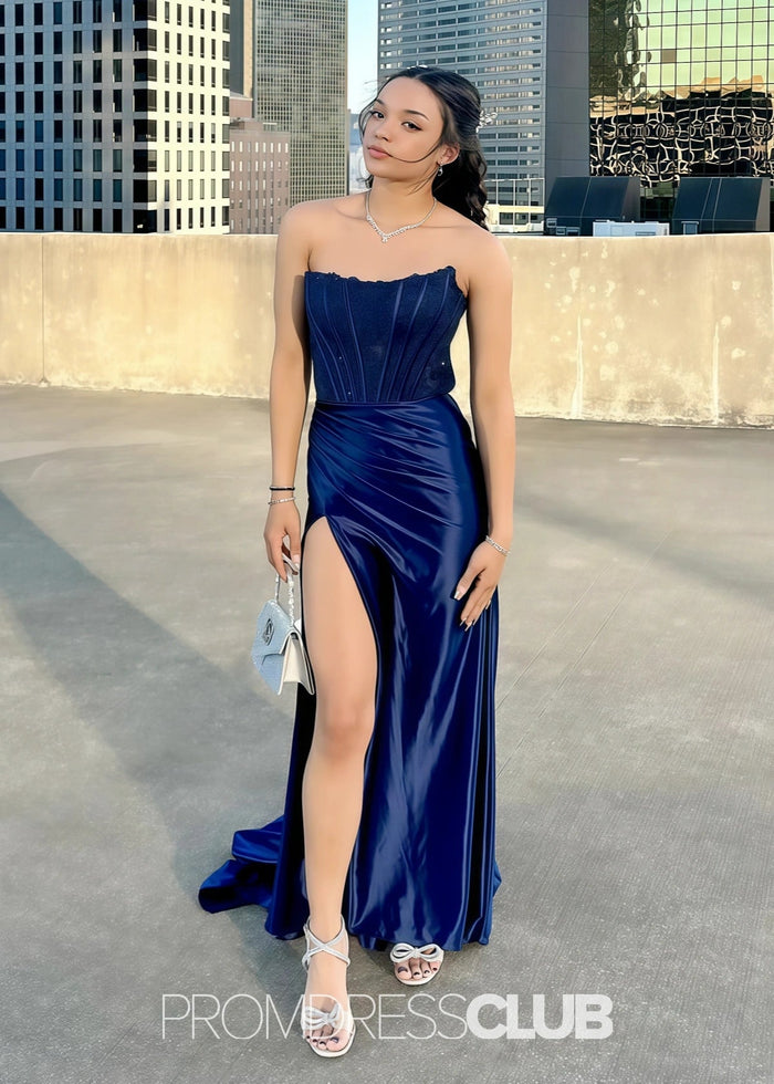 Miranda | A Line Lace Appliques Hot Pink Maxi Prom Dress Stores Near Me - Price #price_variant_lowest# - Navy Blue - PromDressClub